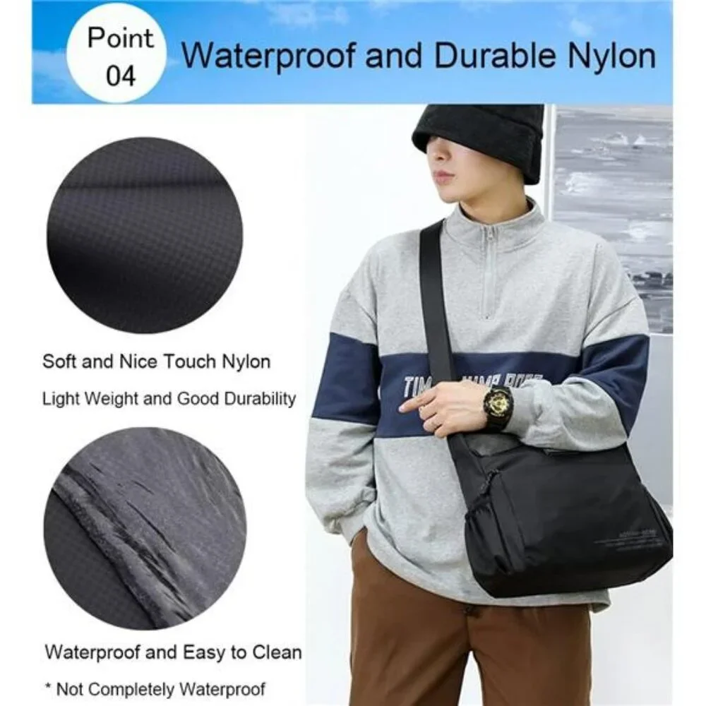 Mens nylon messenger bag waterproof lightweight crossbody shoulder purse for tra
